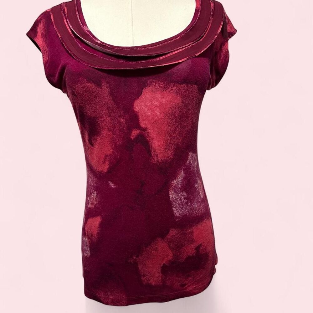 Ann Taylor Burgundy Abstract Floral Top